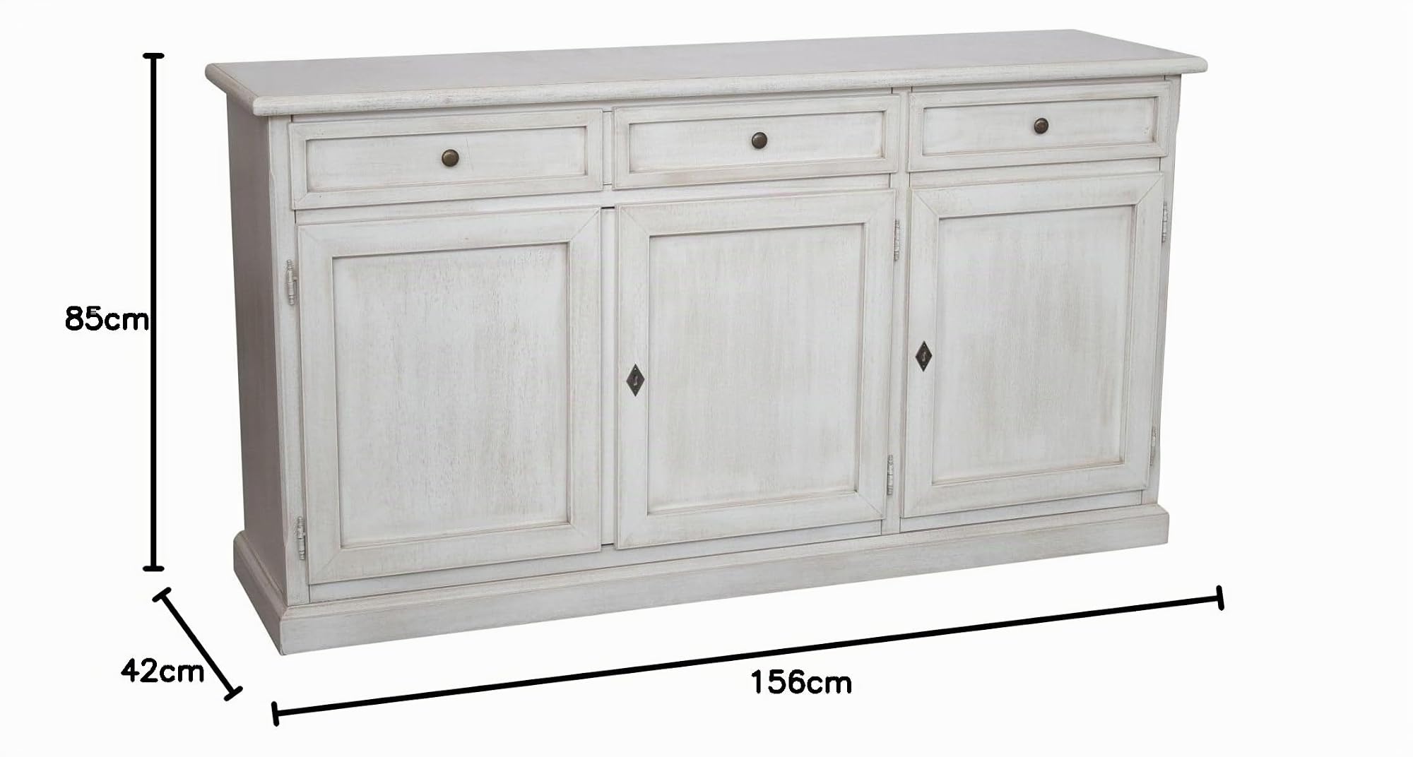 Vicentini arreda CREDENZA MADIA BUFFET IN LEGNO SHABBY CHIC 3 ANTE MOD MARTINI BIANCO ANTICATO