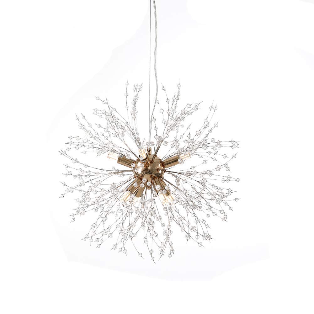 SYAXVOM Modern Dandelion Crystal Chandelier Adjustable Height G9 Firework Sputnik Ceiling Light for Dining Room Bedroom Living Chrome Finish 9 Fixture