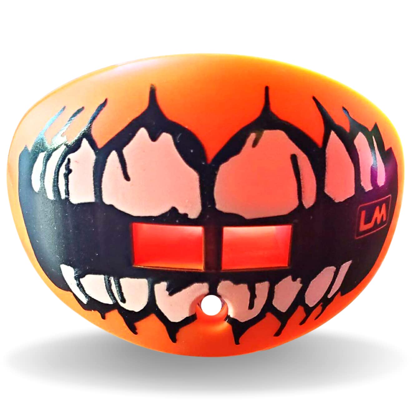 LOUDMOUTHGUARDSLoudmouth Football Mouth Guard | Skull Teeth Design (Multiple Colors) Adult & Youth Mouth Guard | Mouth Piece for Sports | Pacifier Lip and Teeth Protector (Skull Teeth- Orange)