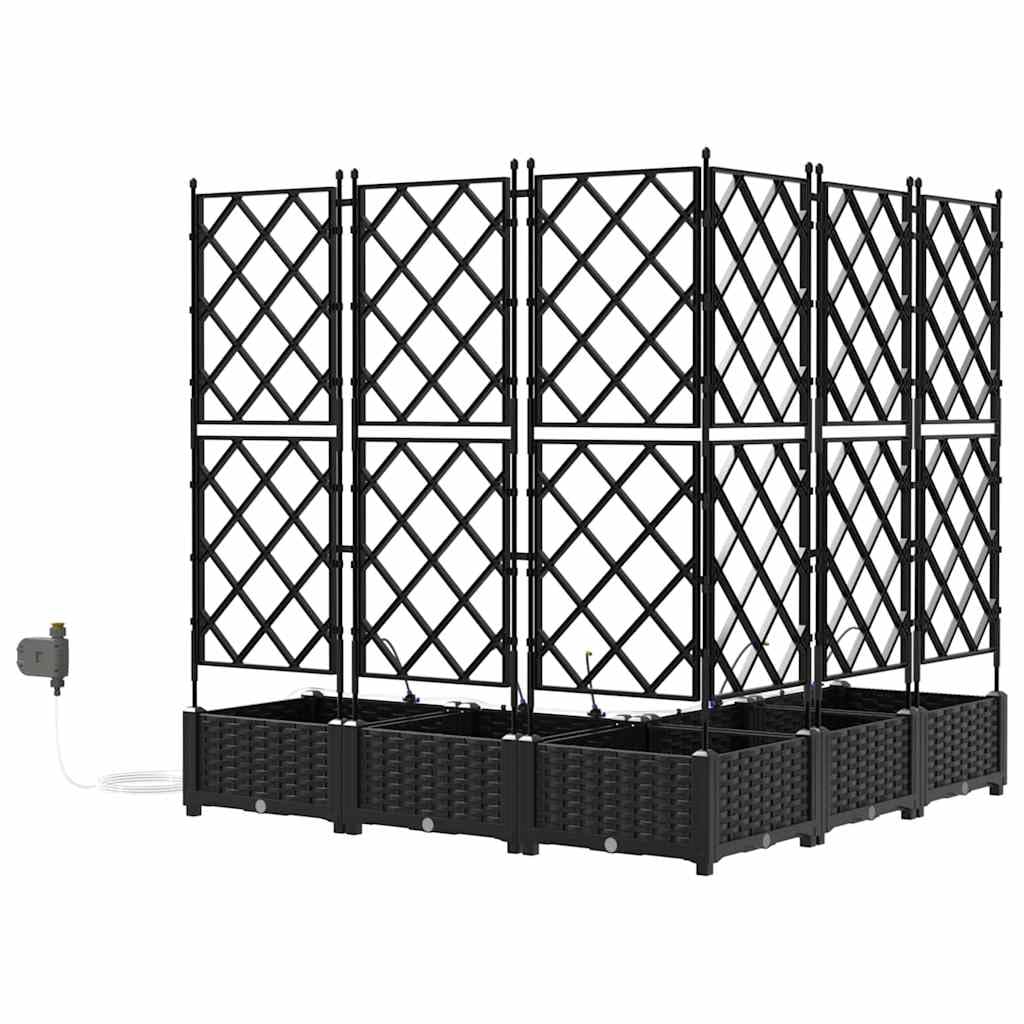 Garten-Pflanzgefäß aus schwarzem Stahl 5-teiliges Set 120x120x126 cm mit Bewässerungssystem für Balkon, Terrasse, Hochbeet und Blumenkasten ideal für Outdoor Pflanzenpflege