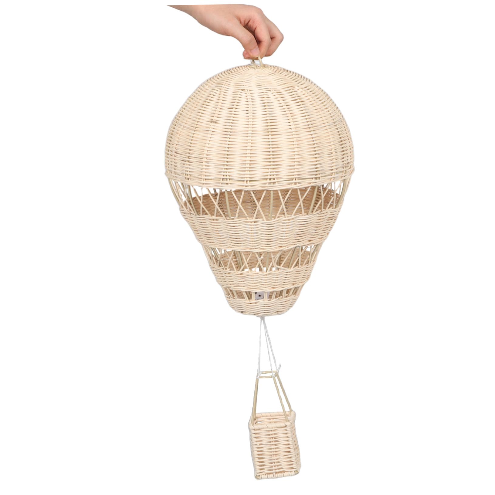 SOLUSTRE Handgeflochtener Rattan Heißluftballon Hängelampe mit Lichterkette für Kinderzimmer Dekoration Fotorequisite Wohnaccessoire