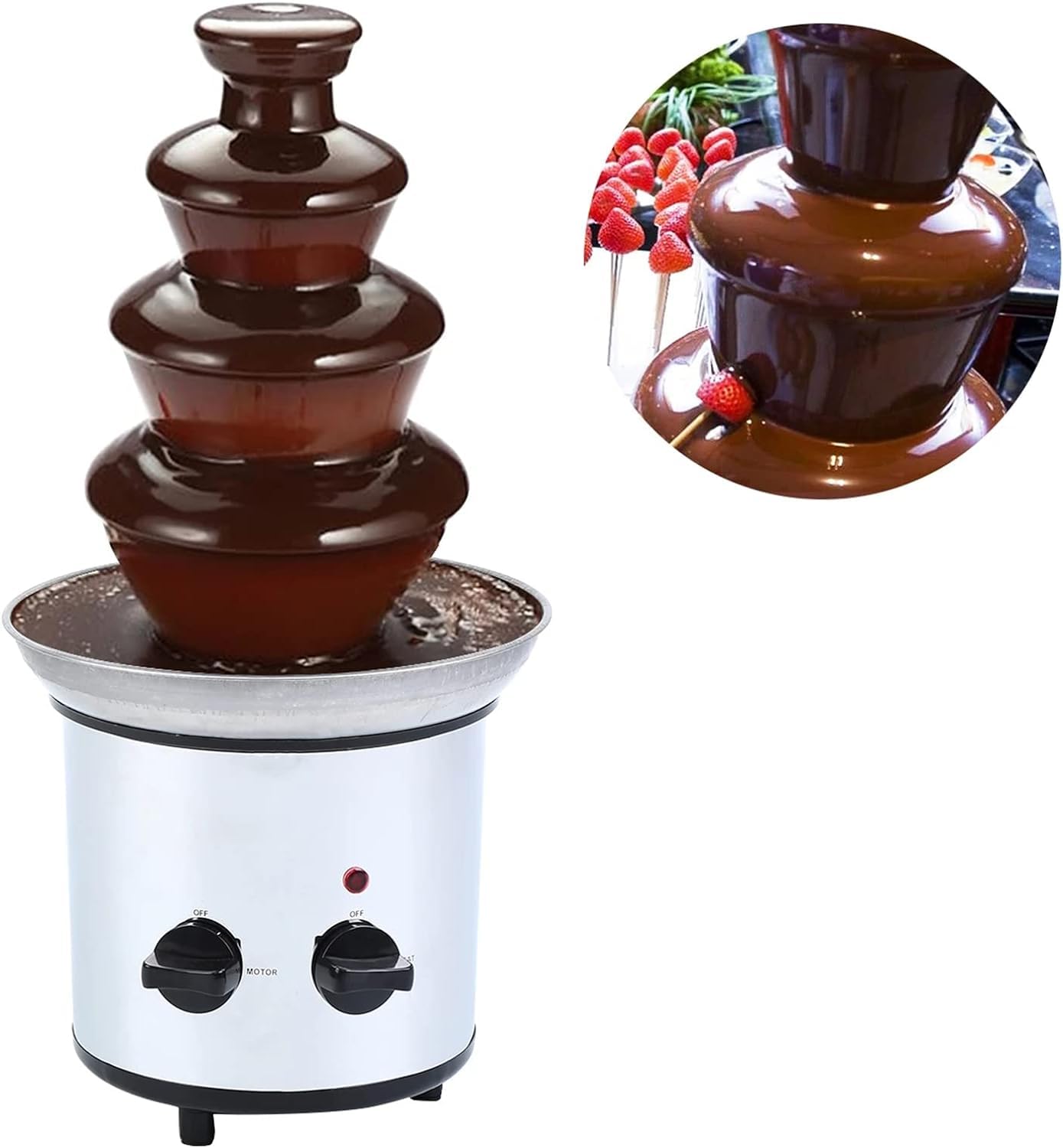 Fondue z czekoladowym fondue, fontanna czekoladowa, 4-poziomowy elektryczny zestaw fontann czekoladowych do fondue ze stali nierdzewnej, kaskadowe podgrzewanie fondue, idealna do