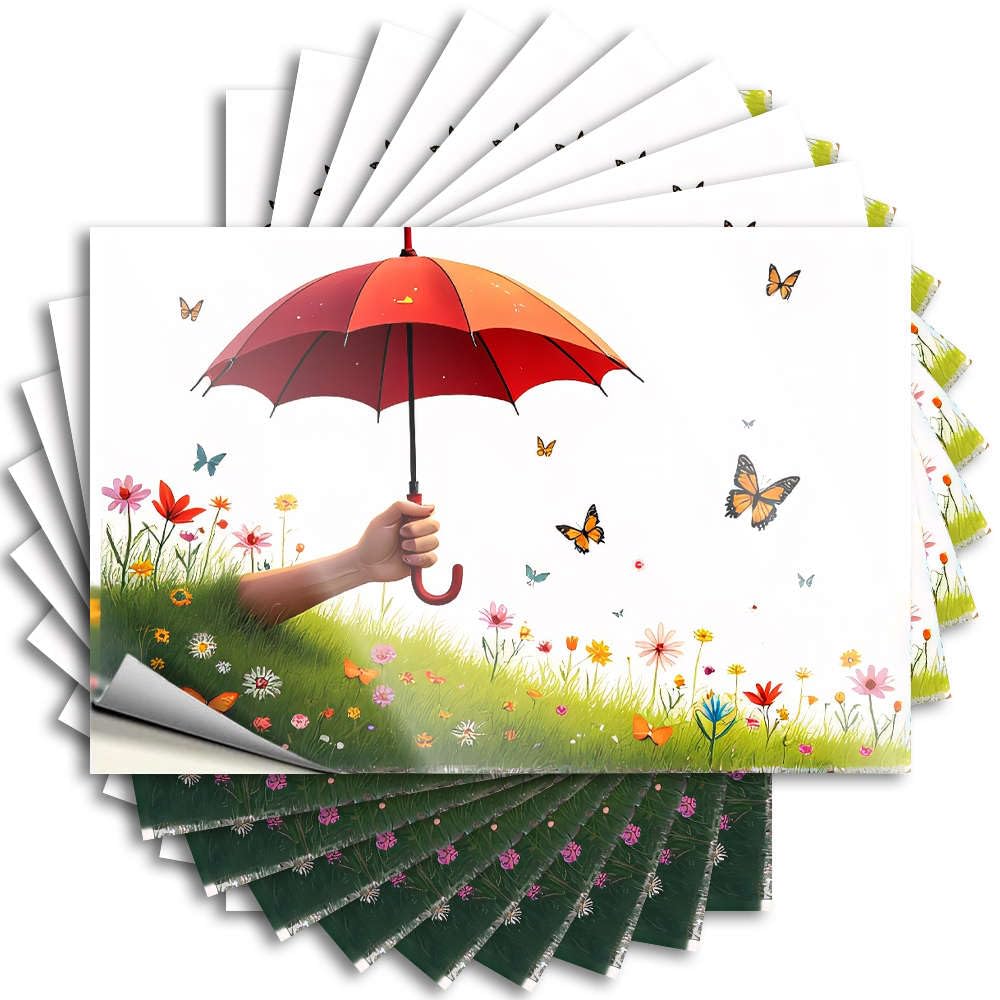 Winter, Decals Tumbler A Hand Holding an Umbrella Amidst A Field of Colorful Flowers and Butterflies. | Water Restroom Decor(12X18CM)