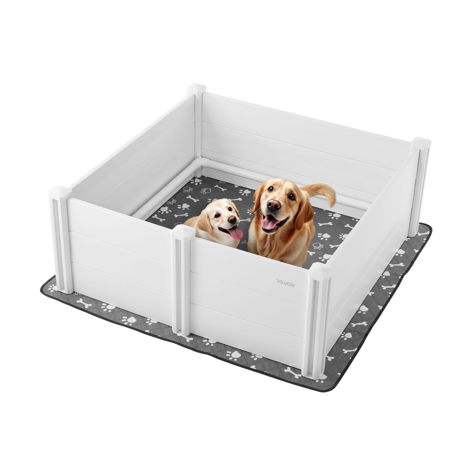 VEVOR Wurfkiste für Hunde, 122x122x46cm, Welpenlaufstall aus Kunststoff-PVC mit höhenverstellbarer Tür & waschbarer PIPI-Unterlage, verformungssicherer Welpenkiste für große Hunde, Milchweiß