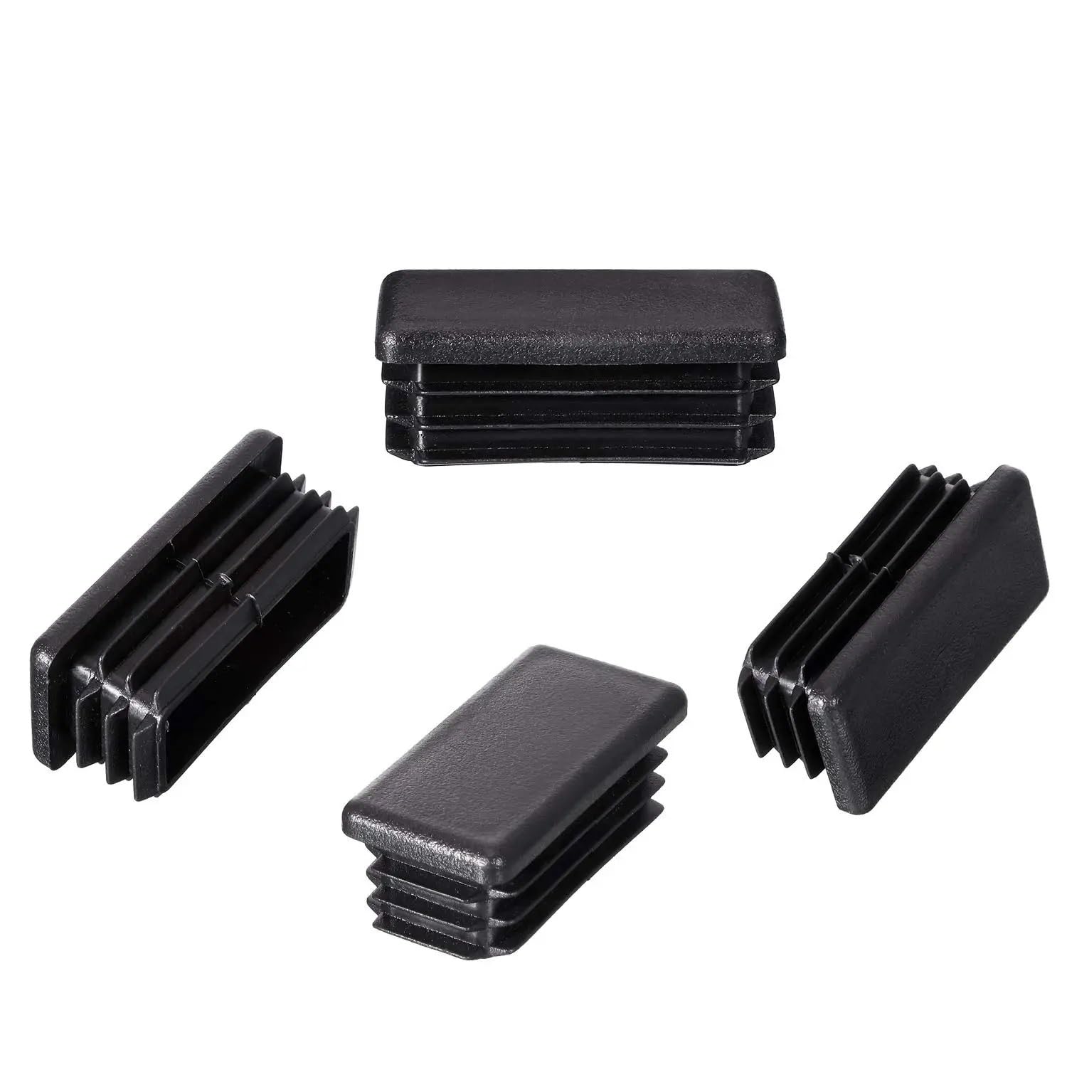 Dmlayhp 15X25mm 20Pcs Plastic Tubing End Caps Floor Protector Black Chair Leg Caps Furniture Rectangle Feet Tube Inserts Dust Cover(15X25mm)