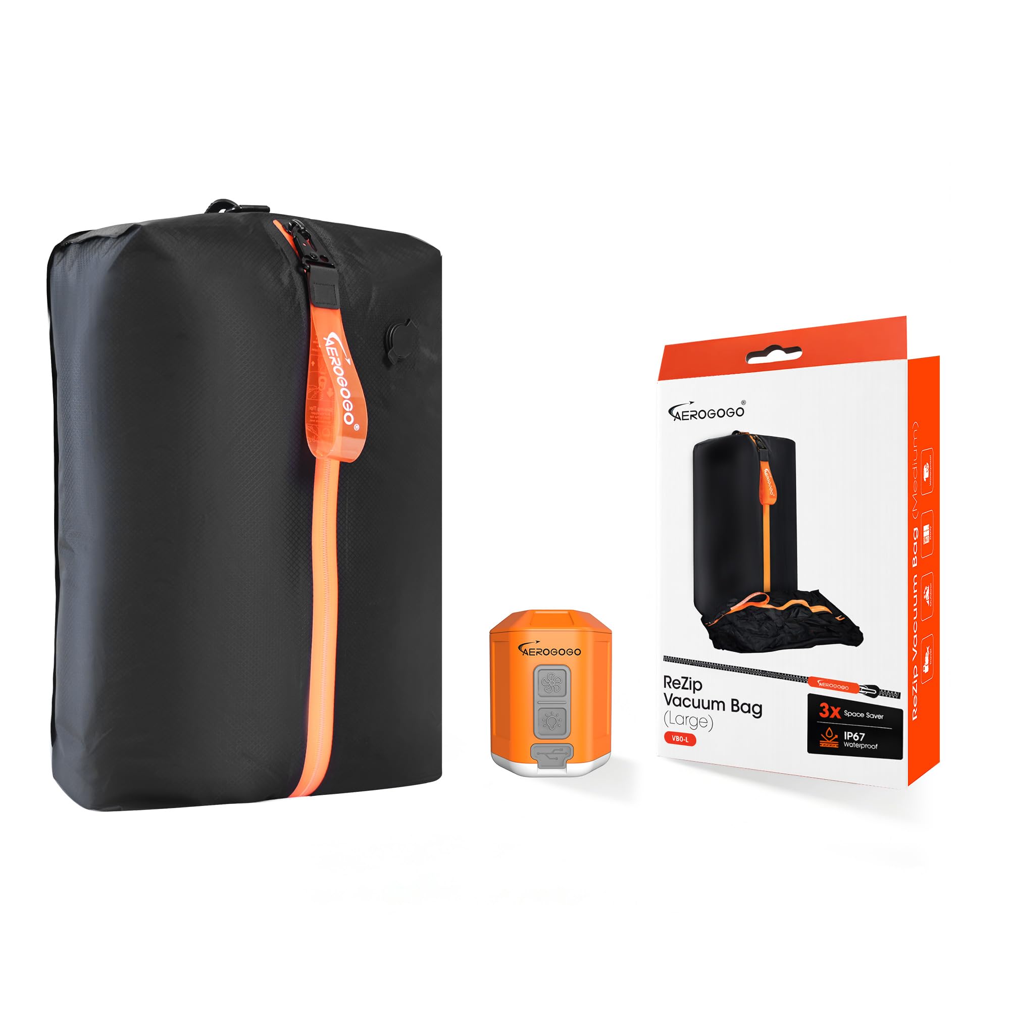 Aerogogo ReZip Vacuum Bags for Travel Luggage Reusable Compression Bags Vacuum Seal Packing cube for Cloth Packing (Large+Pump)