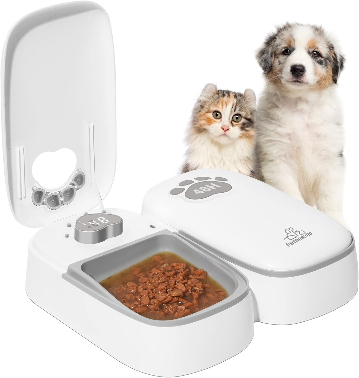 Mangeoire automatique pour chats, mangeoire automatique à deux repas pour chiens et chats, mangeoire avec minuteur de 48 heures contrôlé par écran, alimentation automatique avec aliments secs
