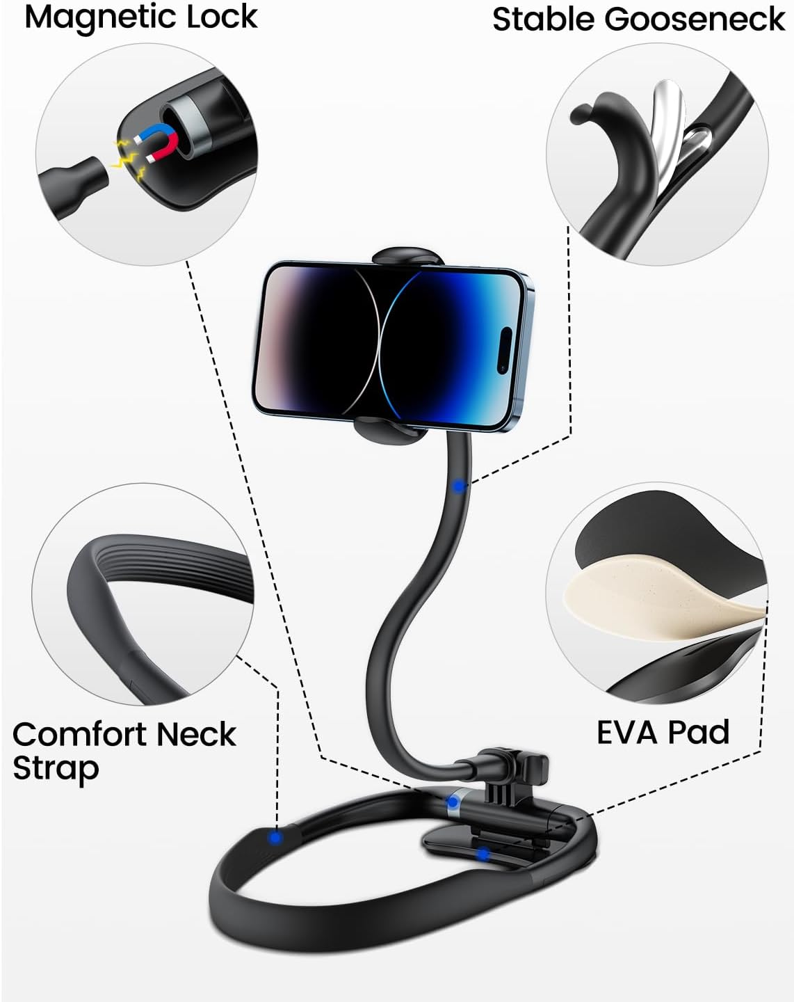 Neck Phone Holder Stand for Bed: Neckband Gooseneck Flexible Cellphone Mount for iPhone | Samsung & Other 4-7inch Smartphones - Image 7