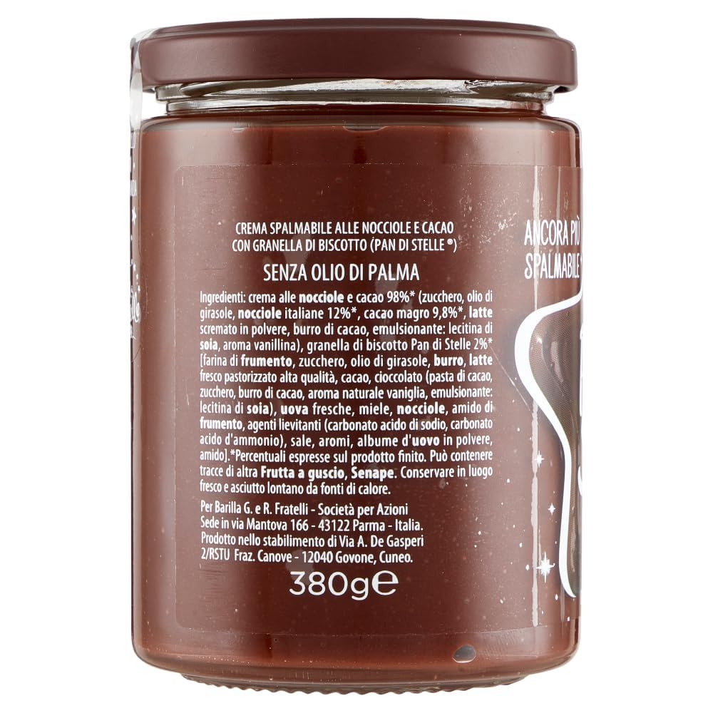 Italian Gourmet di Stelle crema cacao nocciola biscotto Keks 12 x 380g | Haselnuss-Kakao-Aufstrich mit knusprigem Granulat, senza olio di palma, Gesamtnettogewicht 4,56 kg + Kostenlos Polpa 400g