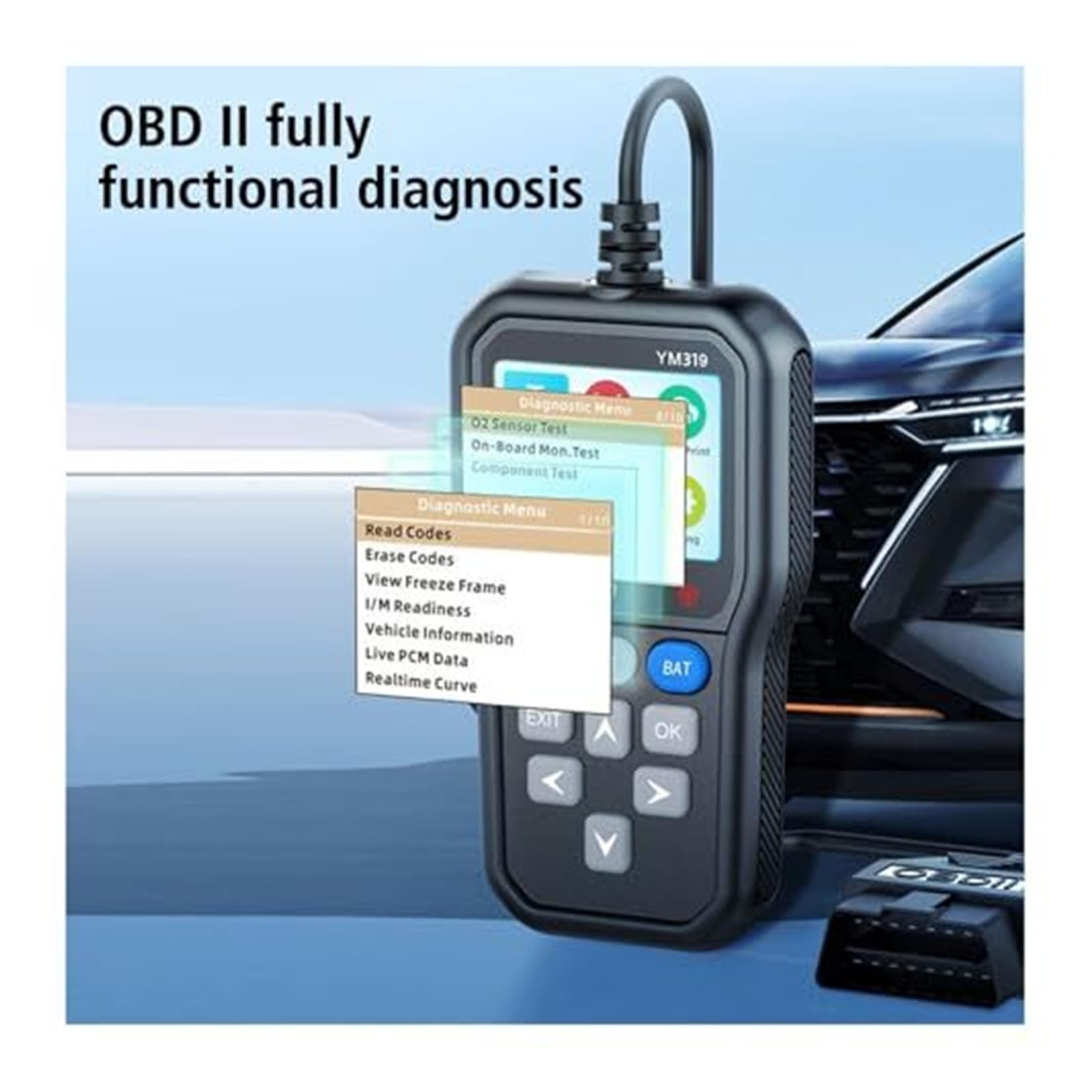 Narzędzie diagnostyczne do samochodów YM319 Skaner OBD2 z testerem akumulatora, wielojęzycznym czytnikiem kodów dla pojazdów
