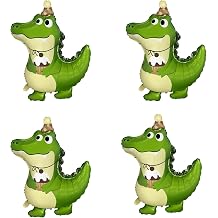 4PCS Cute Green Alligator Foil Balloons Set Happy Birthday Day Crocodile Mylar Balloons for Alligator Themed Birthday Party Decoration Supplies
