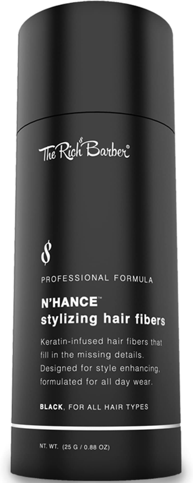The Rich Barber N’Hance Hair Building Fibers, 3 Month Supply - Barber Hair Thickening Fibers, 25 grams - Grey Hair Concealer Spray - Sharper Hairlines, Thicker Beard & Fuller Hairstyling (Black)