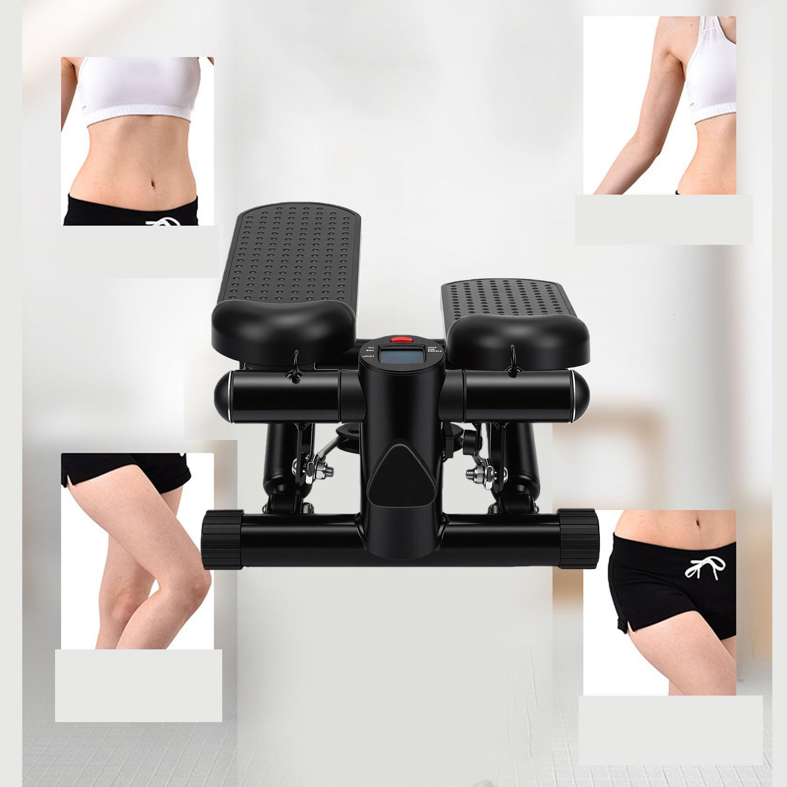 Stepper Fitness Idraulico Silenzioso con Regolazione a Tre Livelli, Macchina per Allenamento Step Tipo Scale con Bande, Schermo LED per Casa