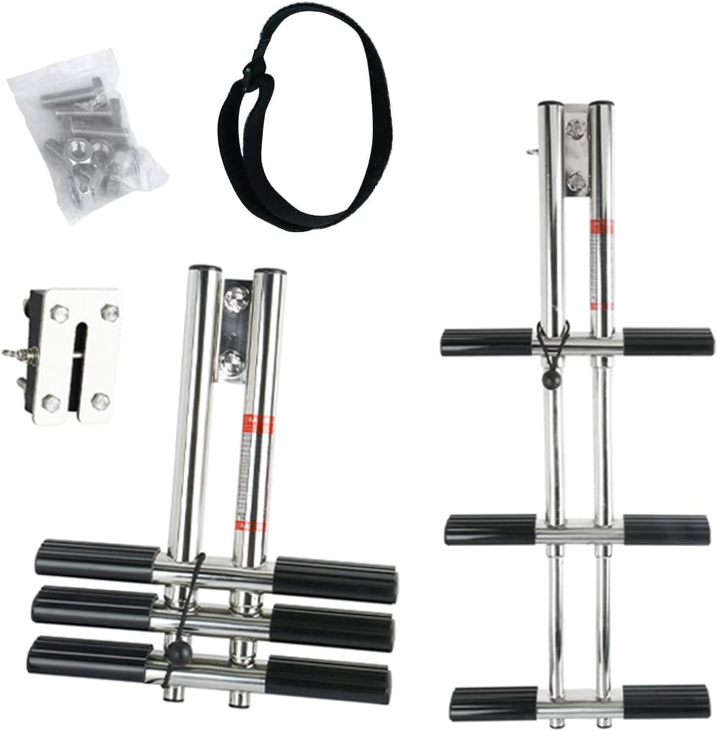 OKUOKA Folding Dock Boat Extension Ladder 3-Steps, Small Marine Boarding Pontoon Ladders with Mounting Accessories & Anti-Slip Treads, Load 150kg