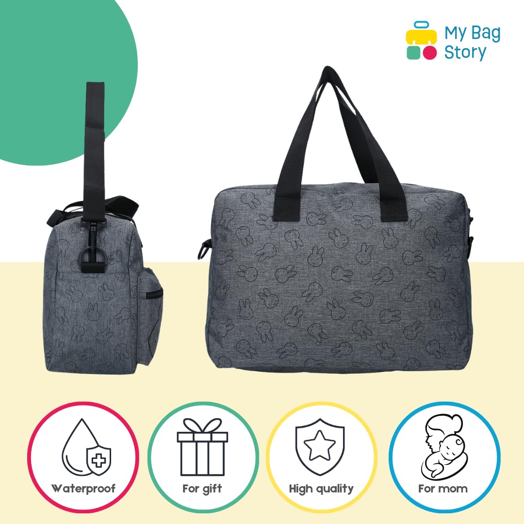 mybagstory - Wickeltasche mit großem Fassungsvermögen und Wickelunterlage, Motiv Miffy | Größe 40 cm und verstellbare Schultergurte.