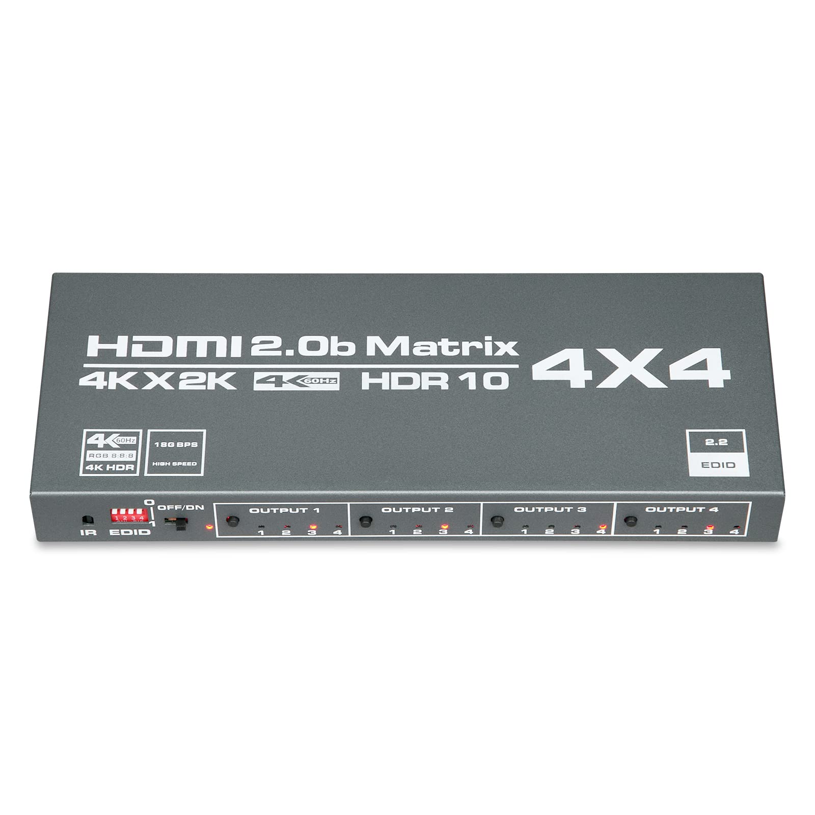 Selector de matriz 4X4,Matriz 4K HDMI 4 entradas 4 salidas Matriz HdMI 2.0 Puertos 4x4 Soporta 4K @ 60Hz 4K Dolby Vision HDR HDCP 2.2 Compatible con mando a distancia (Azul Gris)