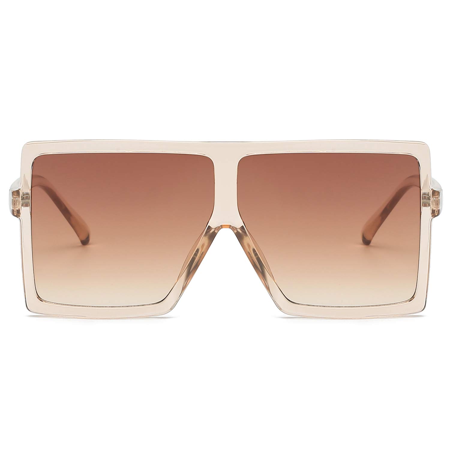 GRFISIA quadratisch Übergroße Sonnenbrille für Frauen Herren Flat Top Fashion Shades Clear Orange/Tea Lens