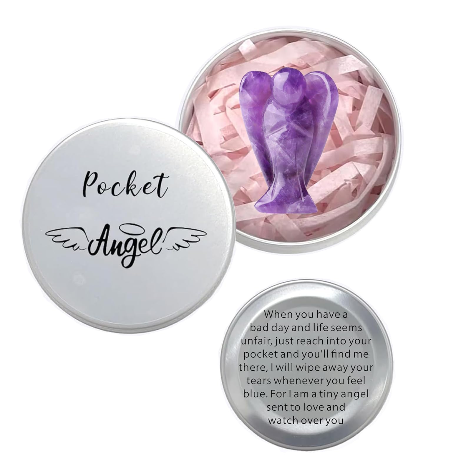 Aikobaa Women's Purple Amethyst Crystal Angel In Tin, Spiritual Gifts For Guardian Angel Gifts, Healing Crystal Gifts, Crystal Ornaments, Chakra Crystals