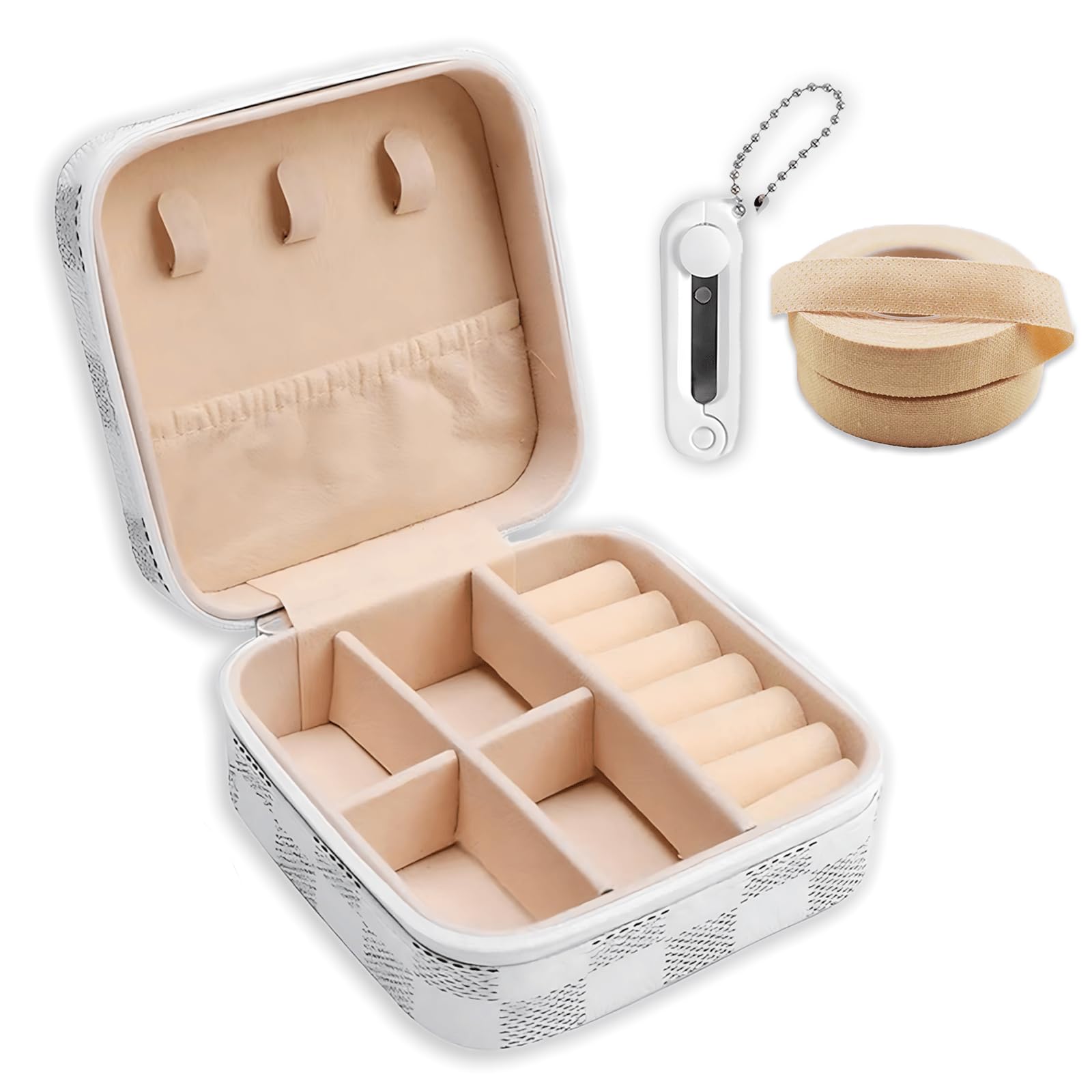 MUYIYANG String Instrument Accessory Case for Guzheng,Pipa,Guitar with 2 Nail Tapes & Scissors,Portable PU Leather Storage Organizer（White Grid）