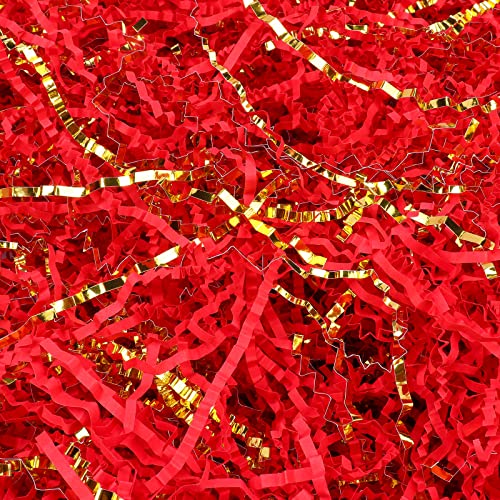 Zwish 1Lb Red & Gold Crinkle Cut Paper Shred Filler Metallic Iridescent Gift Boxes Filler Gift Basket Filler For Gift Wrapping & Basket Filling Easter Grass Filler #TOP9