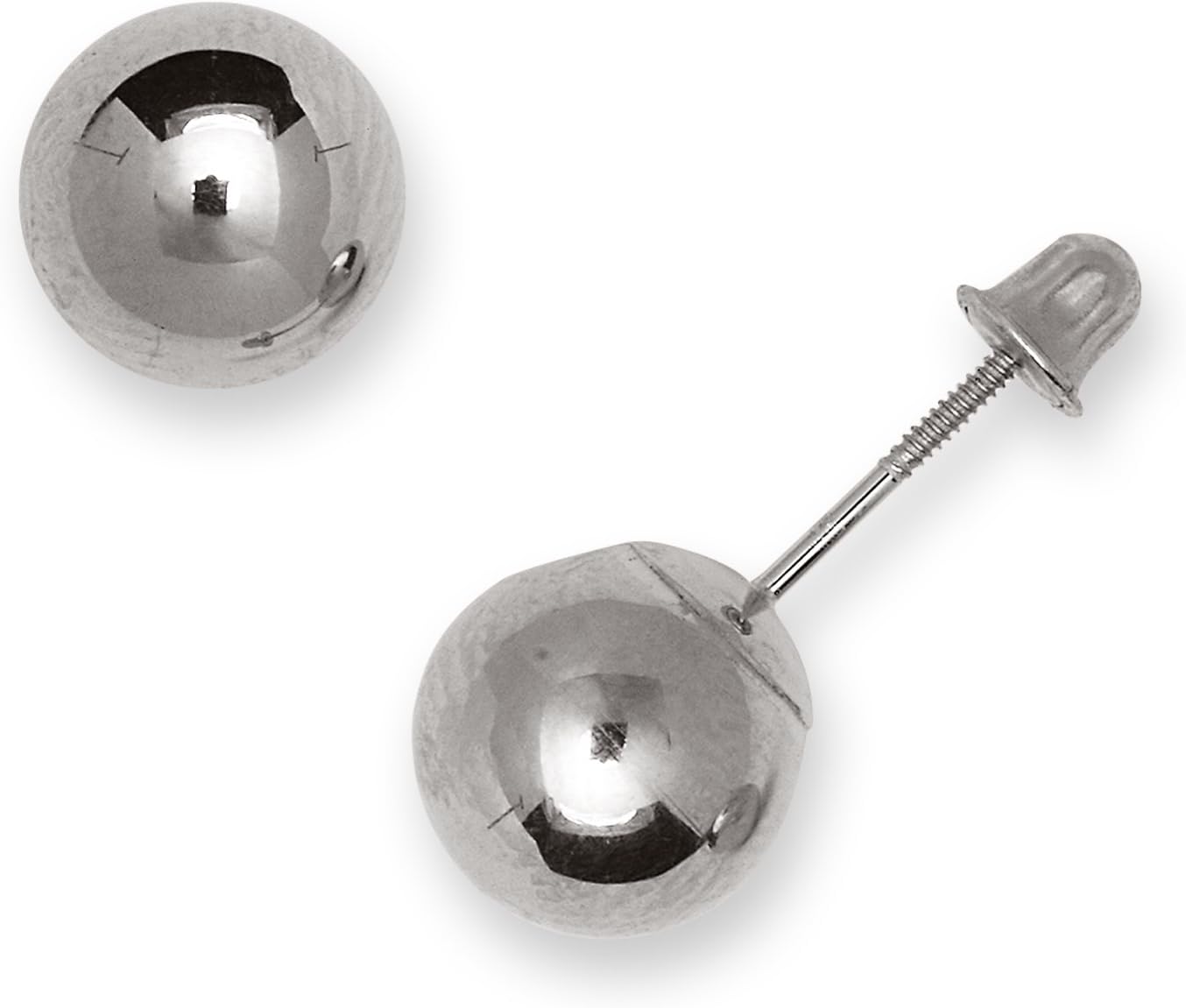 Jewelryweb Solid 14k White Gold 3-8mm Ball Screw back Stud Earrings Screw Back Earrings for Women -Cartilage - Real 14k Gold - Hypoallergenic - Non Tarnish