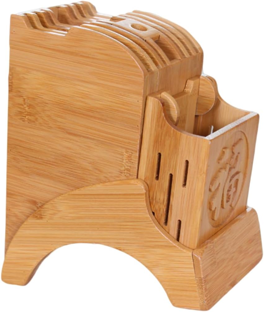 KICHOUSE Multi-function Bamboo Knife Holder Kitchen Tool Storage Rack Organized Utensils and Cutlery Holder Space-saving Kitchen Supplies Tidy Cooking Area