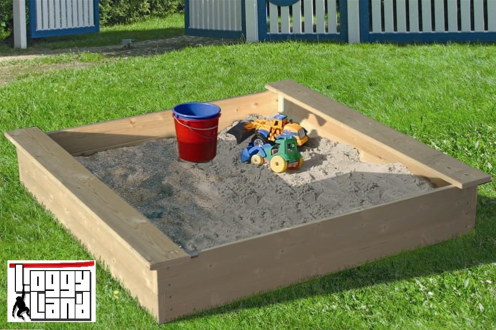 Loggyland Sandkasten aus naturbelassenem Massivholz 140x140cm