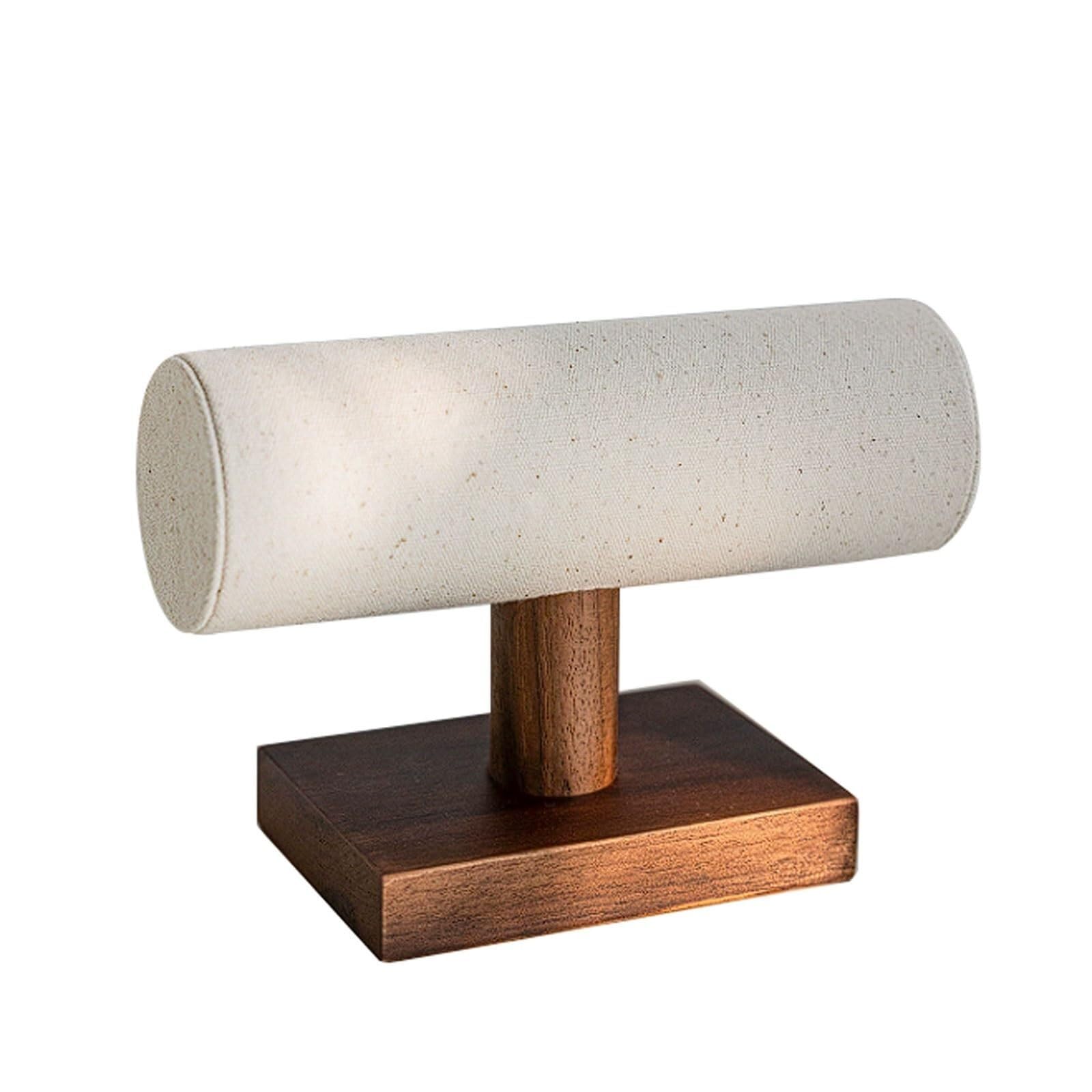 Wxuultgjr Linen Cylinder Jewelry Display Stand Solid Wood Bracelet Showcase Holder Round Necklace Tower Rack Jewelry Easel Organizer Stand(Linen)