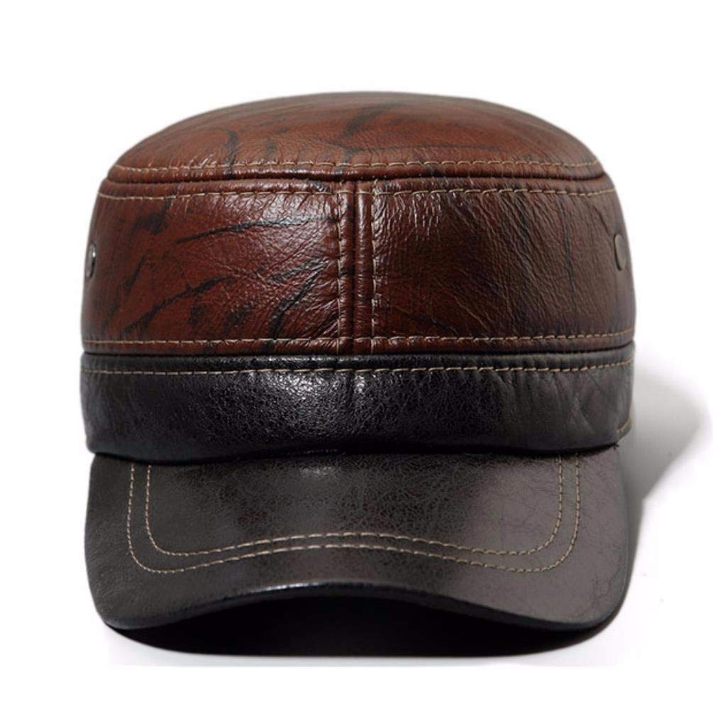 Cappello in Vera Pelle, Cappello in Pelle Autunnale e Invernale da Uomo Berretto Piatto Berretto Militare Cappellino Sportivo per Il Tempo Libero Paraorecchie