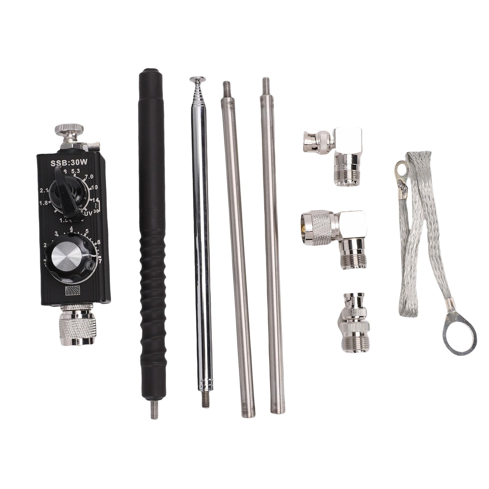 Antena de Onda Corta QRP, Antena HF Multibanda Portátil 30W 1.8-30MHz con Frecuencia Ajustable, Antena Sintonizable VHF UHF para Radioaficionados, Uso Interior Exterior con