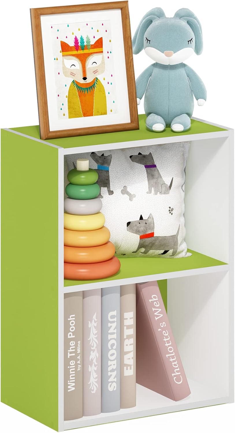 Furinno Luder Bookcase / Book / Storage, Green/White, 2-Tier White/Green 2-Tier