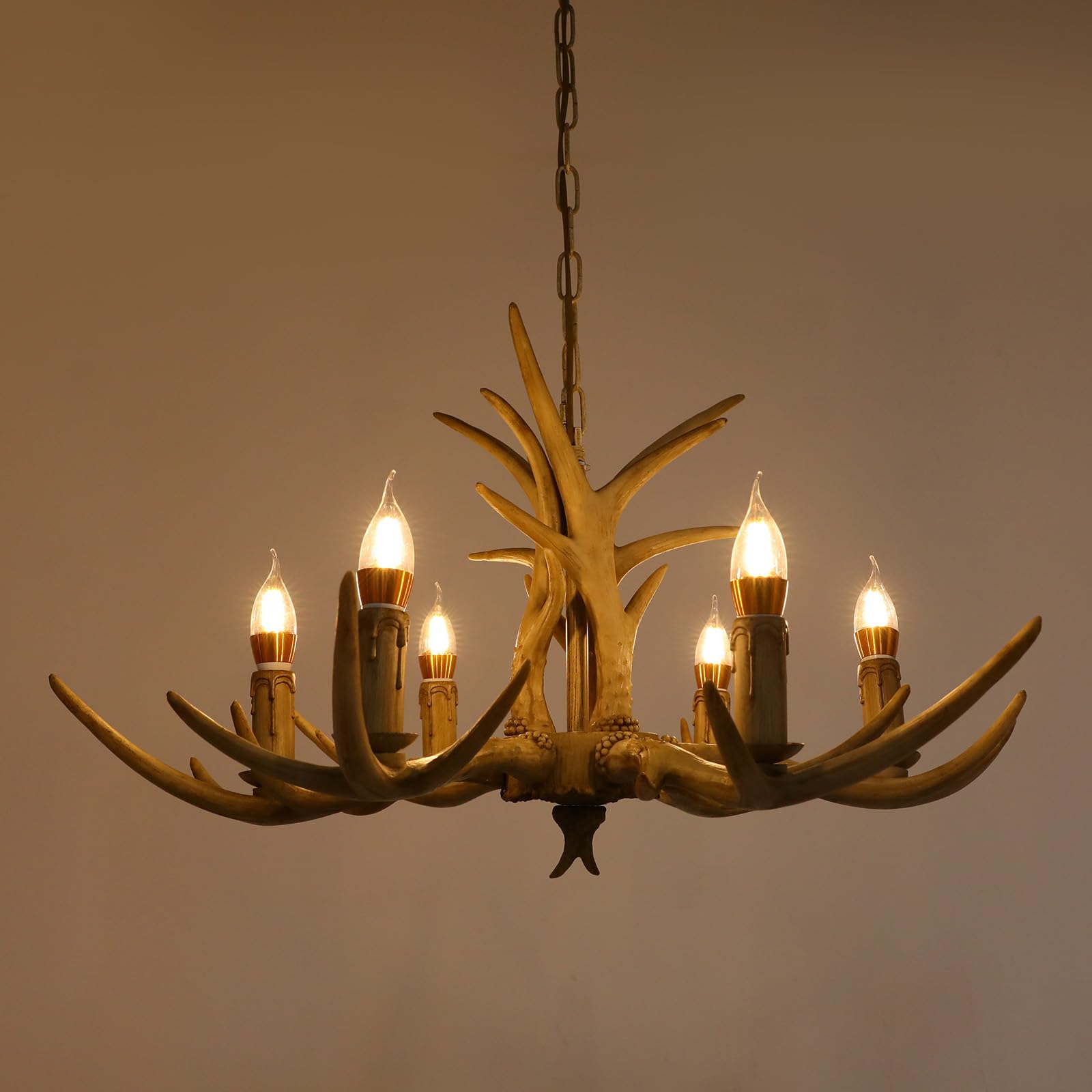 Antler Chandelier 6 Light, Faux Deer Horn Ceiling Light with E14 Bulbs