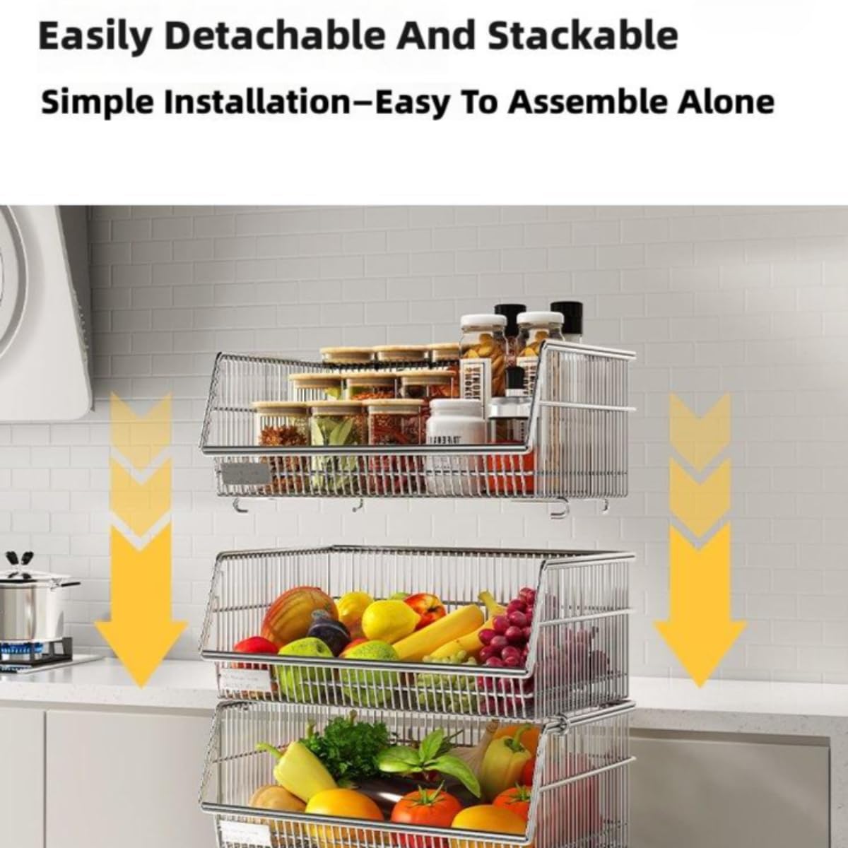 Robustes Edelstahl-Rollregal für Obst und Gemüse, mehrstöckig, große Kapazität, Mehrzwecknizer auf Rädern für Küche und Speisekammer