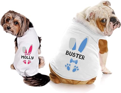 Camisa de Pascua personalizada con orejas de conejo, camisa de perro de conejo de Pascua rosa y azul, camisa de orejas de conejo de Pascua para