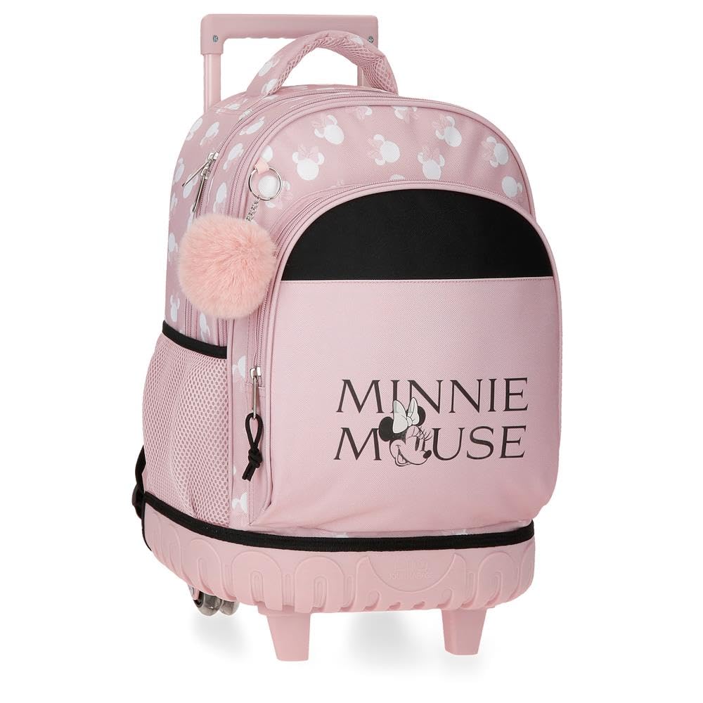 Disney Minnie Heads Zaino per bambini, zaino scolastico, in poliestere, tasche laterali, spallacci larghi regolabili, maniglia superiore per appenderlo, sistema Magic Fix.