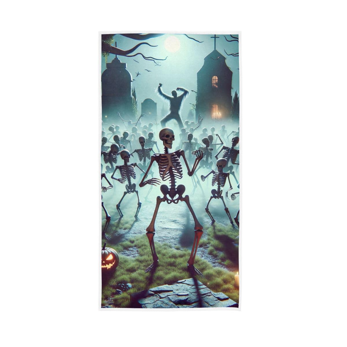 LSRCPD Halloween Skeleton Dancing at Graveyard Hand Towels and Washcloths for Bathroom, Hand Towels for Bathroom, Travel, Camp, Hotel, Spa 15 x 30 Inches