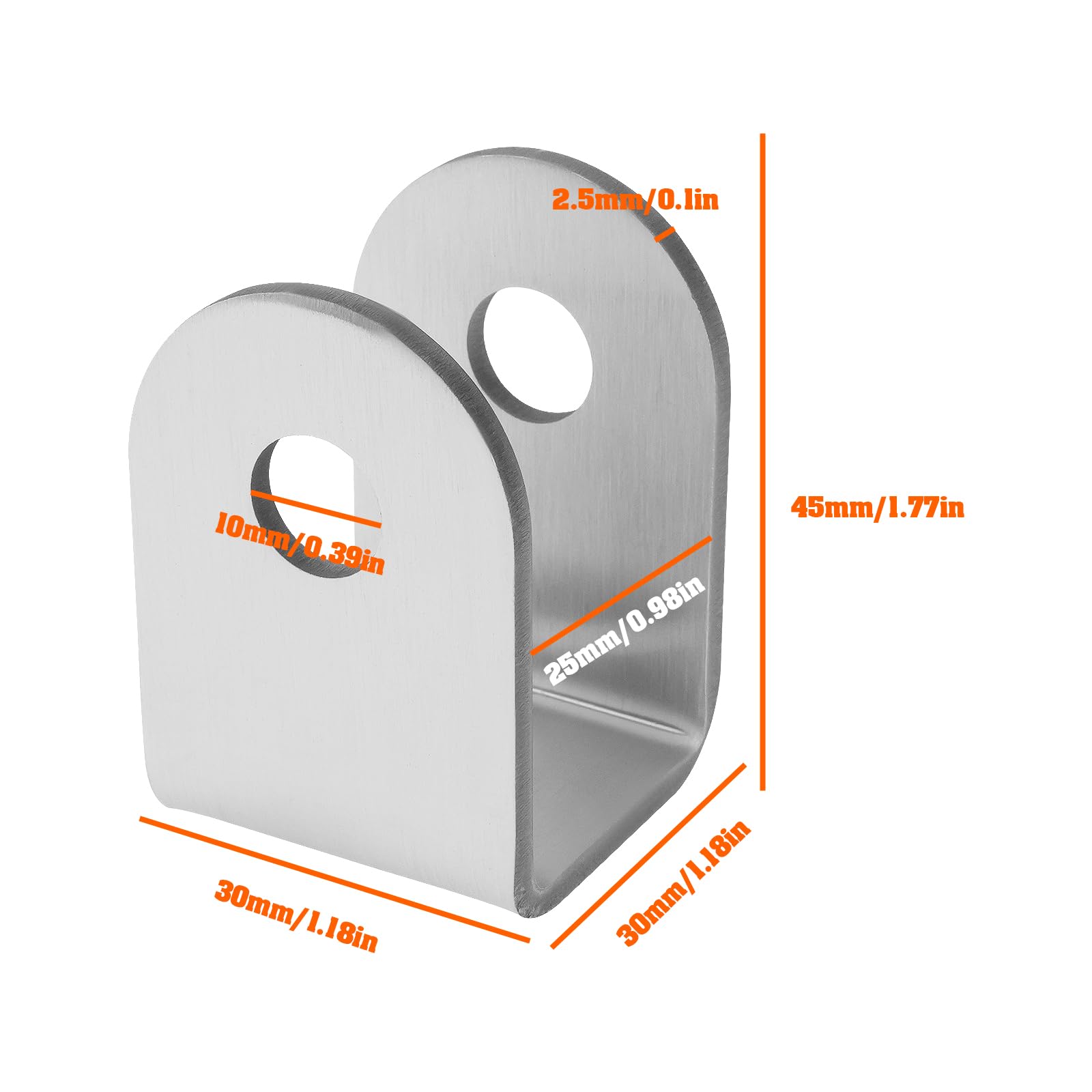 OTOTEC 10Pcs Home Installation U Bracket 304 Stainless Steel 2.5 mm Thickness 10mm Aperture for 25mm Panel, Restroom Partition - Image 4