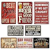 Aestalrcus 8 Pack Bar Signs Metal Signs Funny Bar Signs for Home Bar Wall for Man Cave Decor-Retro Pub Decorations and Gifts for Home Bar Shop 8×12 Inch