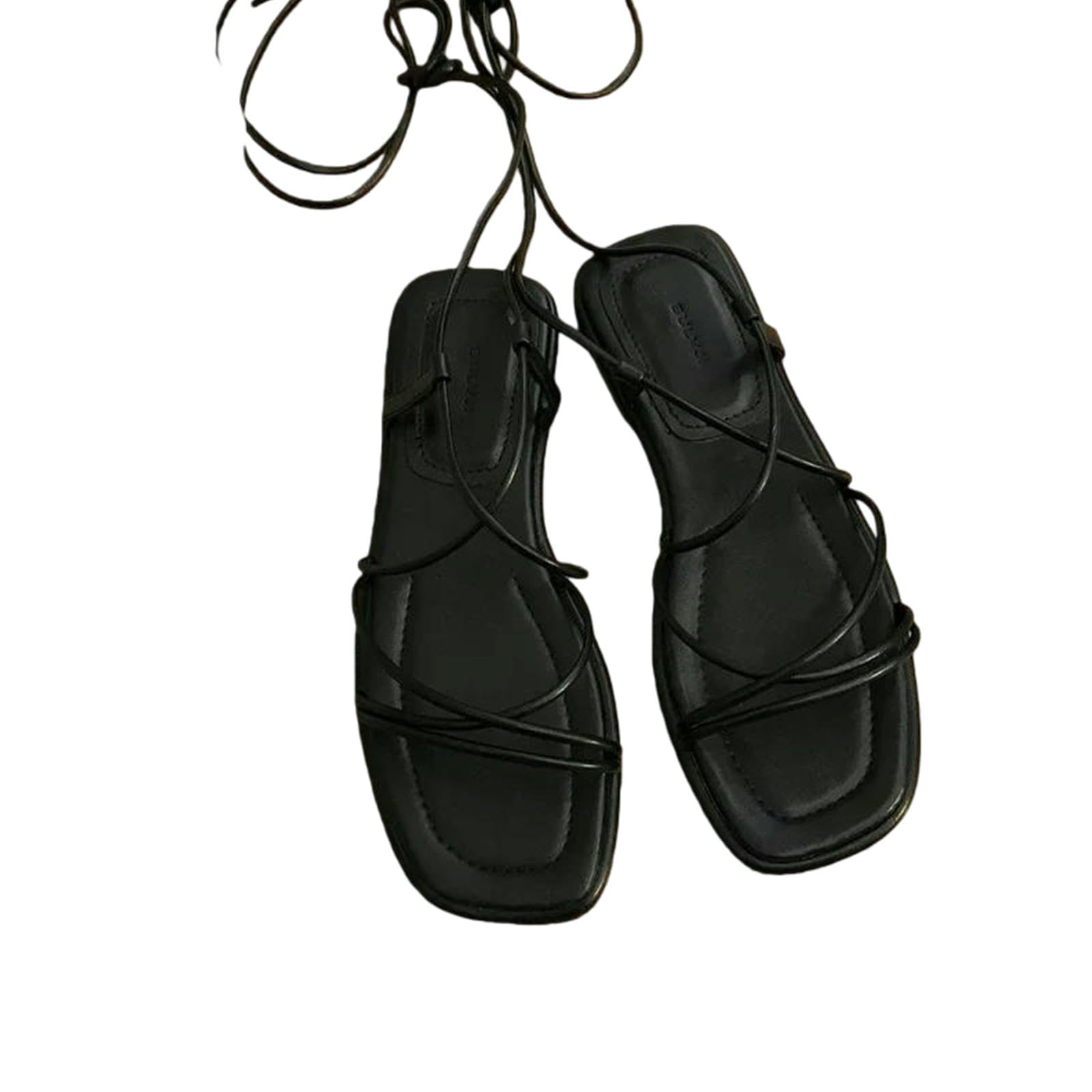 Ciabatte Estive Sandali Donna Estate Moda Casual Scarpe Basse Infradito da Spiaggia con Punta Aperta in Pizzo Incrociato-nero-42