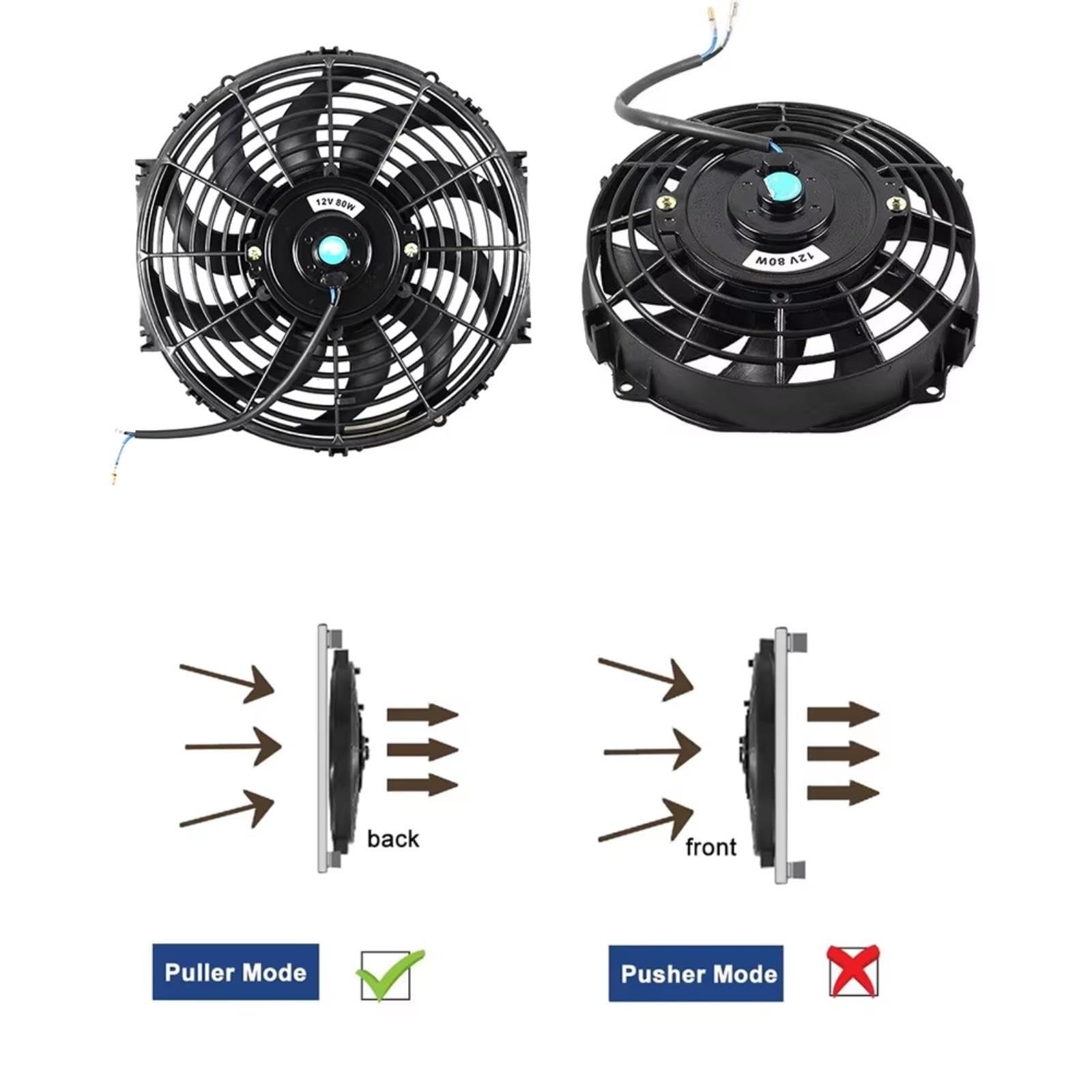 Ventilador Radiador Para 7 9 10 12 Pulgadas 12V 80W 2100RPM