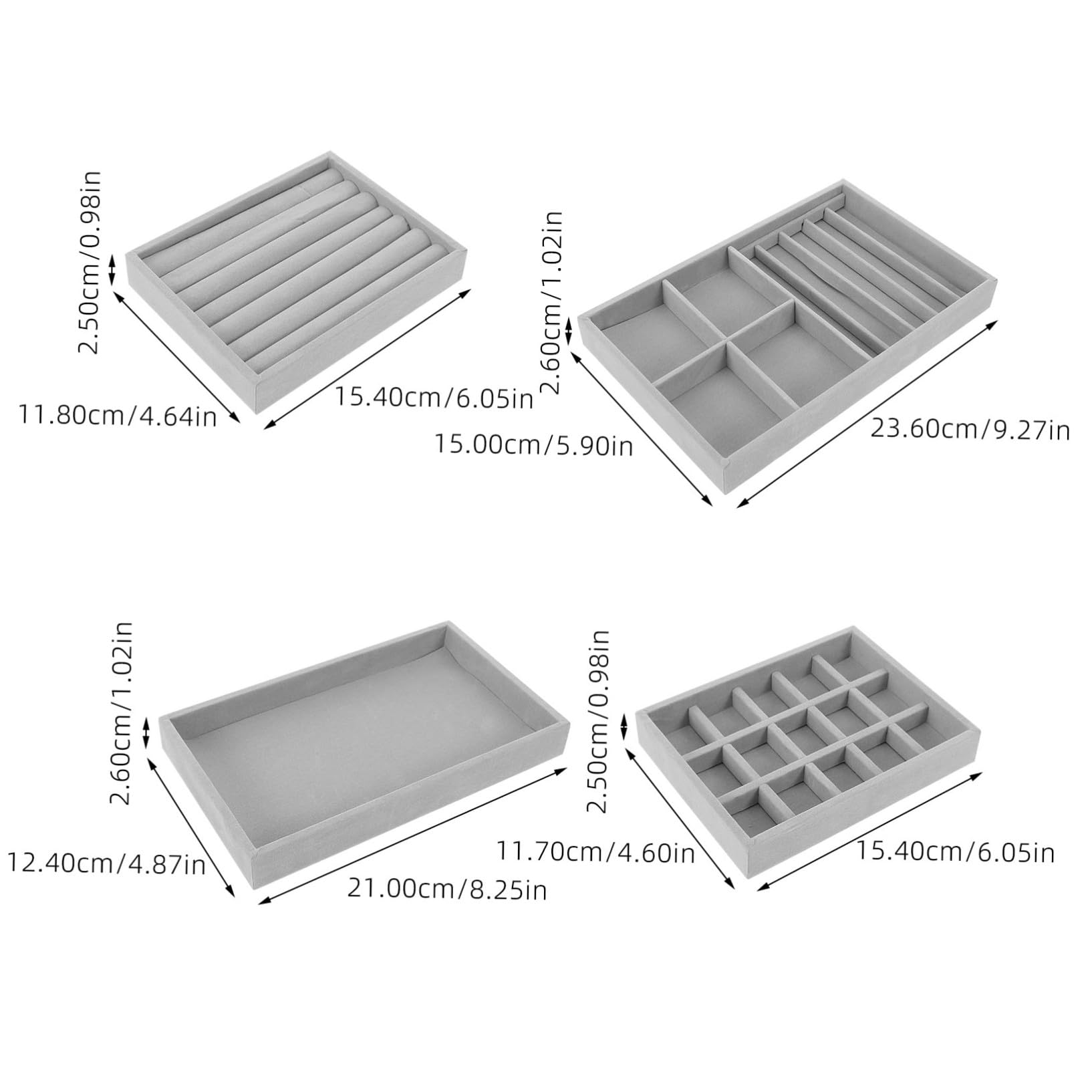 4 piezas Bandejas Organizadoras de Joyas de Compartimentos para Anillos Collares y Pendientes Soporte para Exhibición y Almacenamiento Seguro