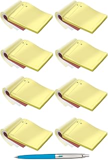 Pack con 8 Talonarios de mostrador VALES DE CAJA 50 x 150 mm numerados Lisos Color Amarillo con Matriz + Bolígrafo INOXCROM B55 Azul