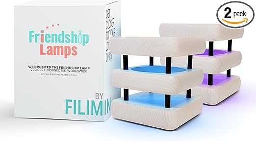 Friendship Lamp® by Filimin Set of 2 Long Distance Touch Lamps – WiFi Connected, Long Distance Gifts, Touch Activated Table Lamp, Long Distance Friendship Gifts, LED Light - Mini Mid White/Black