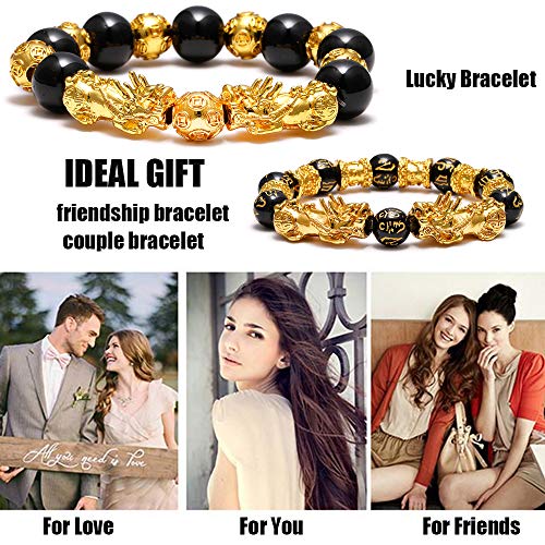 Soowoot 3Pcs Feng Shui Black Obsidian Bracelets Set - Good Luck Amulet Dragon Lucky Charm Bracelets Pi Xiu Pi Yao Attract Lucky Wealthy Bracelets For Women Men #TOP6