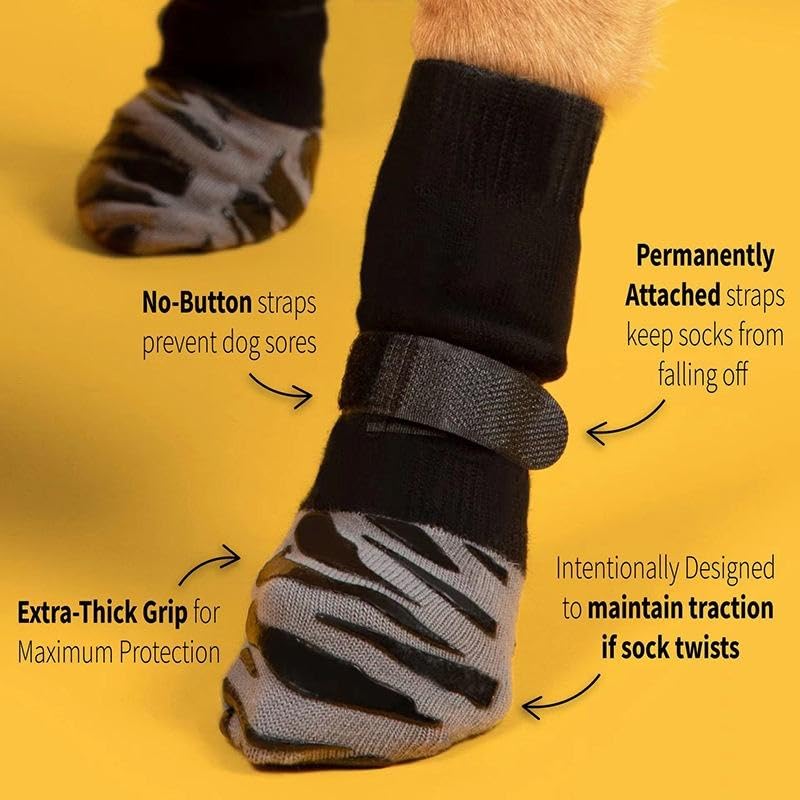 Image of AutoStory 4 Pcs Non Slip Dog Cotton Socks to Prevent Licking Paws, Double-Sided Grip Anti-Skid Paw Protectors for Hardwood Floors,Hot /Cold Pavement Traction Control for Small Medium Large Dogs - (XL)