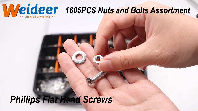 Image of weideer 1605PCS Machine Screws Assortment Kit, 304 Stainless Steel Nuts and Bolts,Phillips Pan Head and Flat Head Screws with Nuts, Bolts,Washers,Organizer Box #4-40#6-32#8-32#10-24#1 /4-20