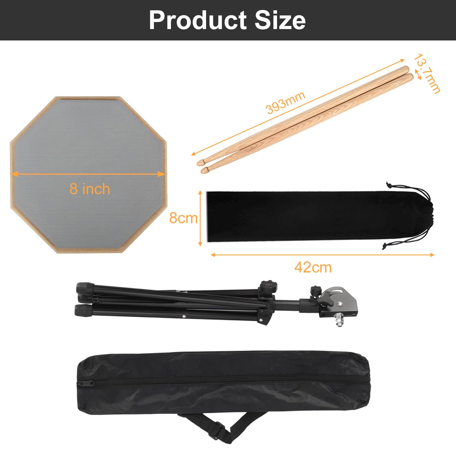 Drum Practice Pad, Set Di Pad per Esercizi, Pad per Batteria Silenzioso, Pad per Esercizi Batteria, Drum Pad Set con Bacchette, Mensola e Borsa Di Stoccaggio, Tamburo In Gomma per Principianti