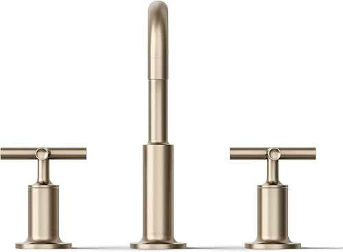 Miniatura 118 de Kohler K-14410-4-BGD Purist - Grifo para lavabo de baño con manijas de palanca baja y boquilla baja, 14406-4-BL Negro mate,Oro rosa vibrante.,Bronce