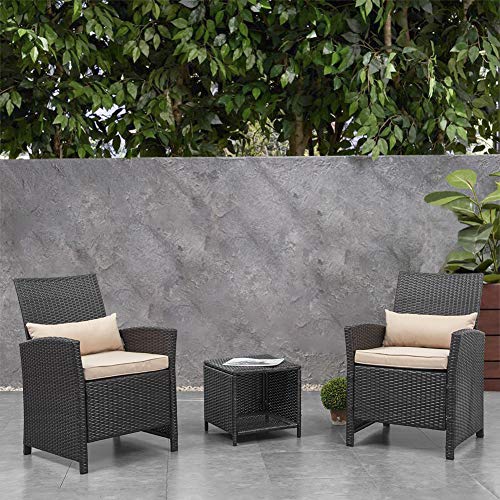 Crestlive Products 3 PCS Outdoor Wicker Rattan Bistro Set, Patio Conversation Set