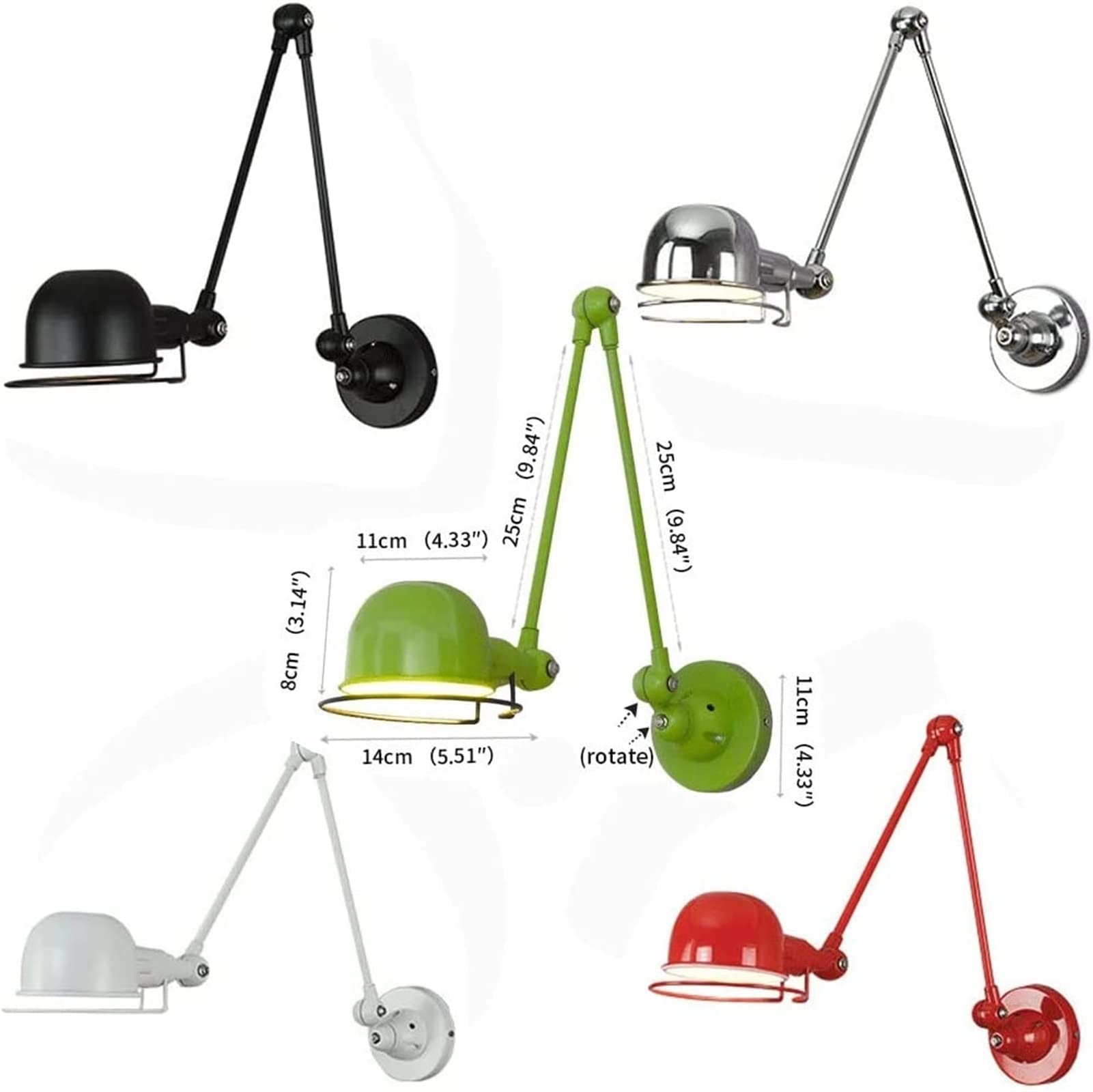 Metalowa lampa ścienna LED, przemysłowa lampa ścienna w stylu vintage, regulowana rustykalna antyczna lampa ścienna, obrotowa lampa ścienna na ramię farmy do sypialni